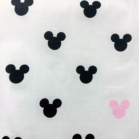 Cotton Fabric - Pink-Black Mickey Mouse on White
