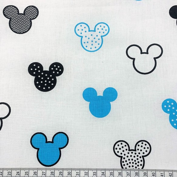 Cotton Fabric - Mickey Mouse Patterns Blue on White