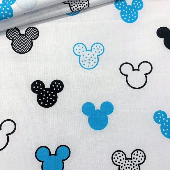 Cotton Fabric - Mickey Mouse Patterns Blue on White