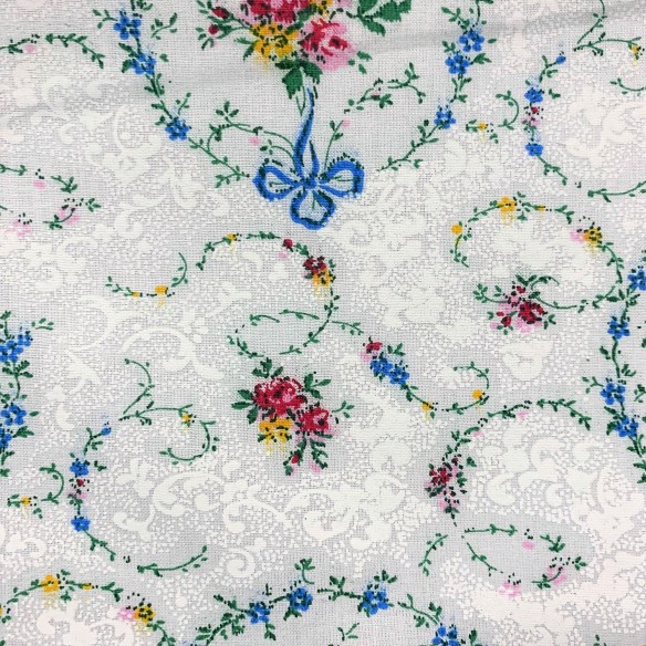 Cotton Fabric - flower wreath blue