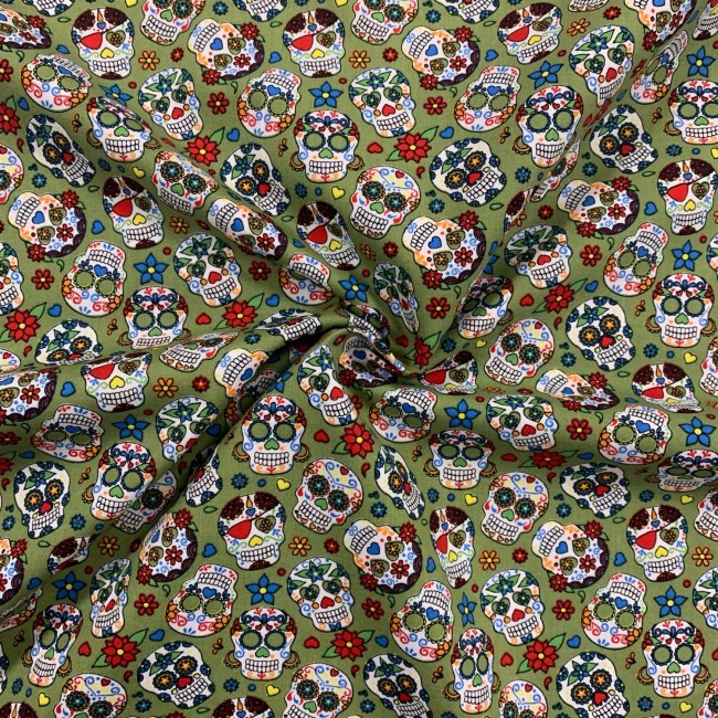Premium Cotton - Mexican Skulls Khaki
