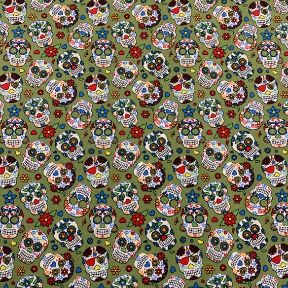 Premium Cotton - Mexican Skulls Khaki