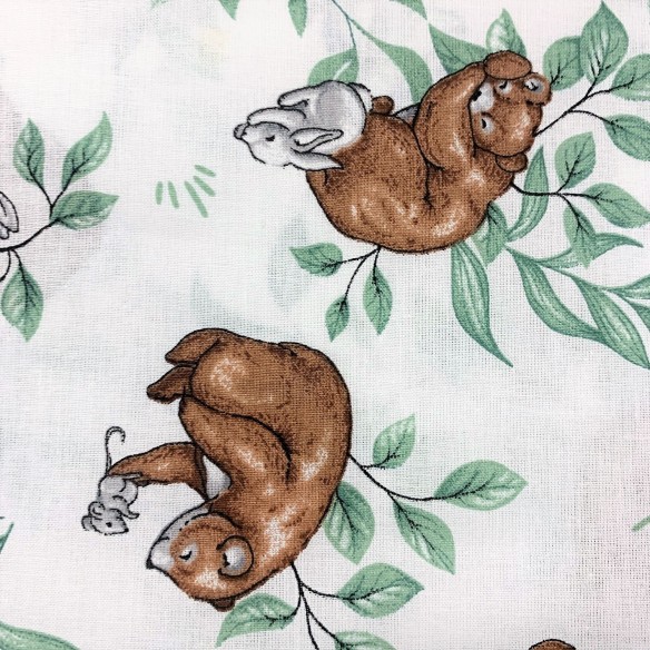 Cotton Fabric - Bunny bear and leaves
