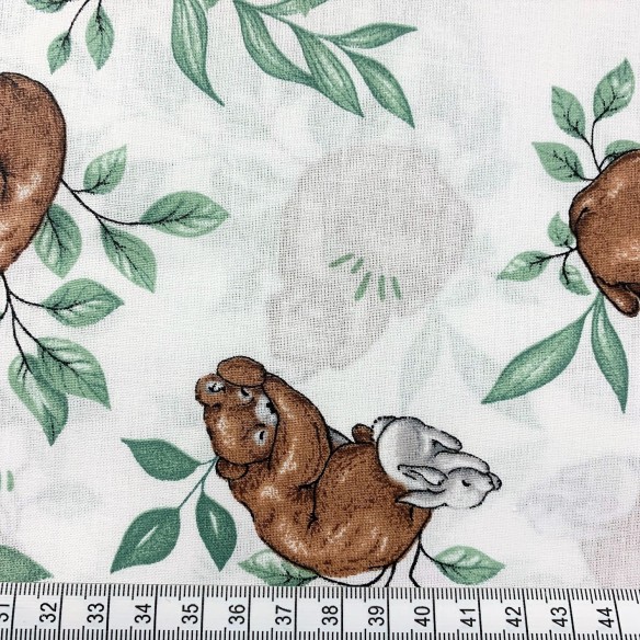 Cotton Fabric - Bunny bear and leaves