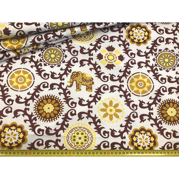 Cotton Fabric - Indian Pattern Elephants Mustard