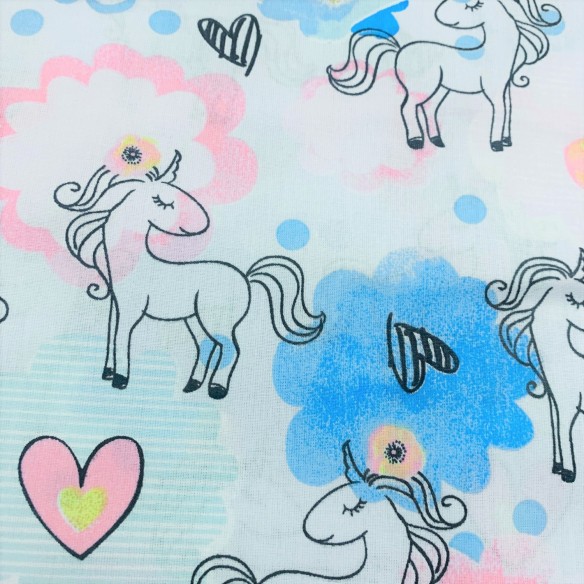 Cotton Fabric - Unicorns Blue and pink