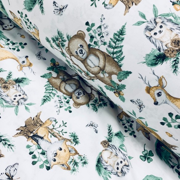 Cotton Fabric - Animals in Leaves