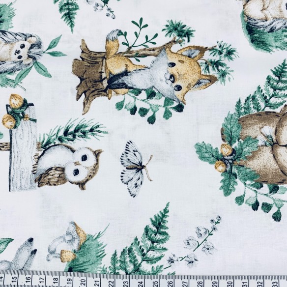 Cotton Fabric - Animals in Leaves