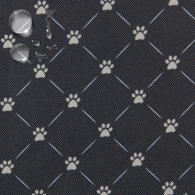 Vodeodolná tkanina Oxford - béžové mačacie labky na čiernom