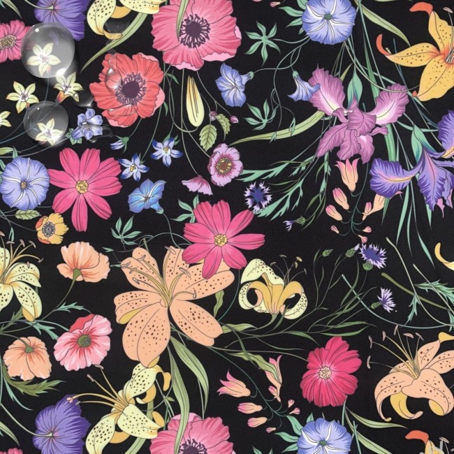 Vodeodolná tkanina Oxford - kreslené kvety