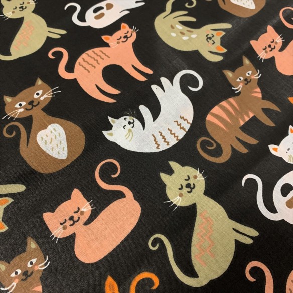 Cotton Fabric - Cats on Black