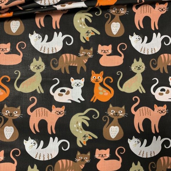 Cotton Fabric - Cats on Black