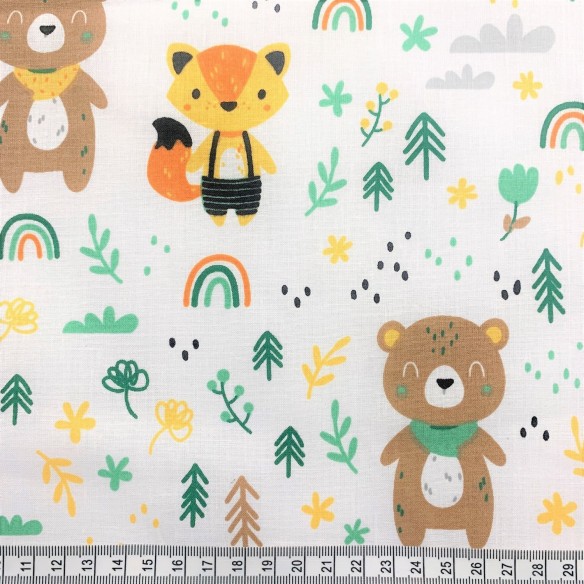 Cotton Fabric - Bears and Rainbows
