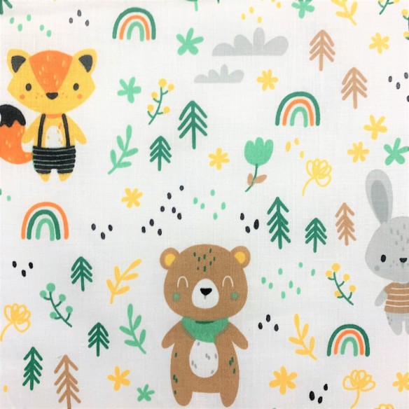 Cotton Fabric - Bears and Rainbows