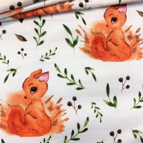 Cotton Fabric - Foxes and Flowers on a Meadow