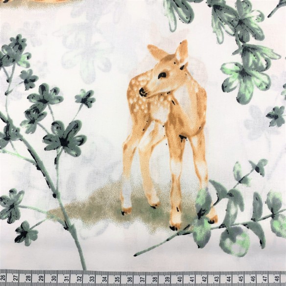 Cotton Fabric - Deer and Flowers