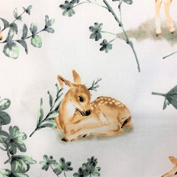 Cotton Fabric - Deer and Flowers