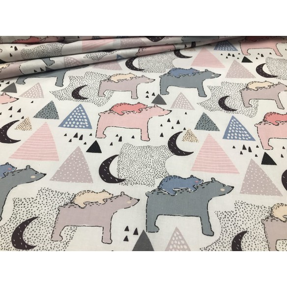 Cotton Fabric - Mother Bear Pink-Grey