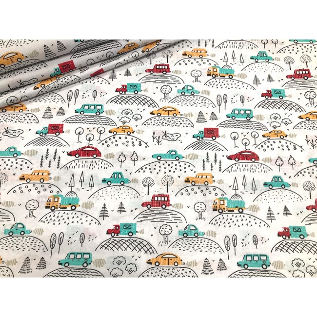 Cotton Fabric - Cars and Hills