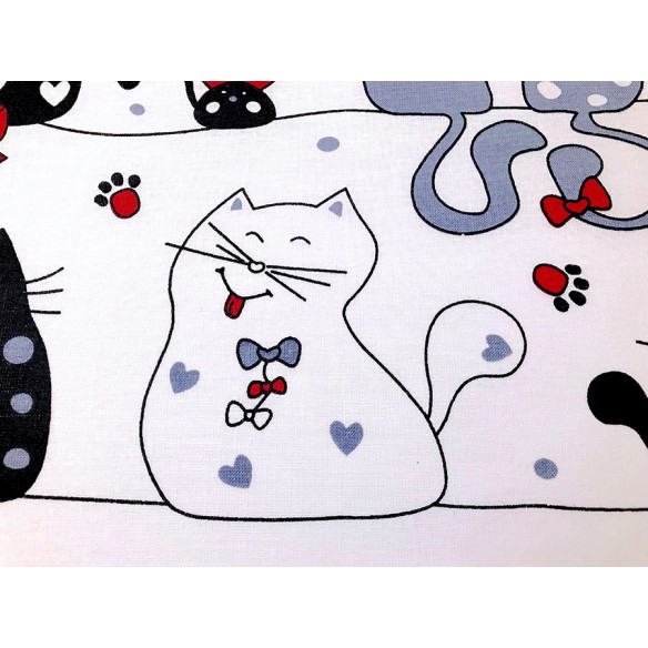 Bavlnená látka - Mačky na línii biela