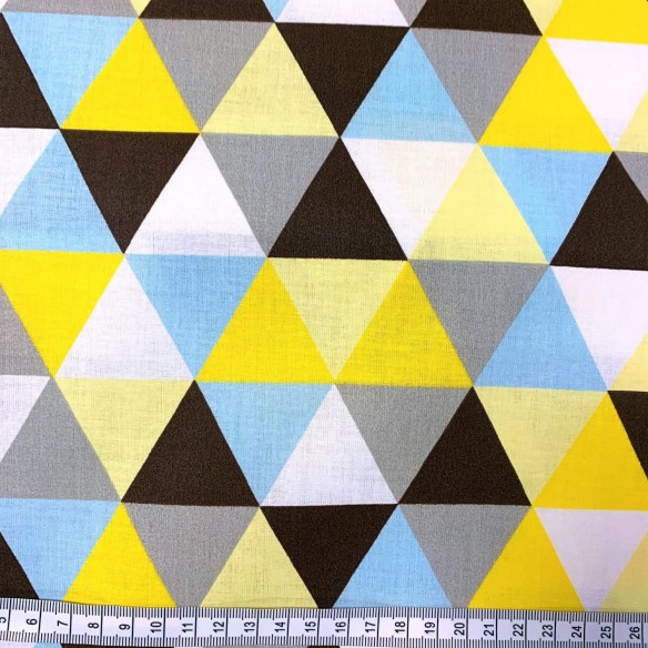 Cotton fabric - Pyramids, yellow, blue and brown
