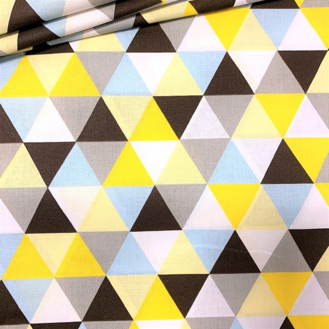 Cotton fabric - Pyramids, yellow, blue and brown