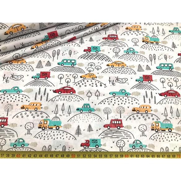 Cotton Fabric - Cars and Hills