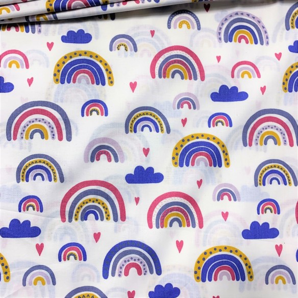 Cotton Fabric - Rainbows red and yellow