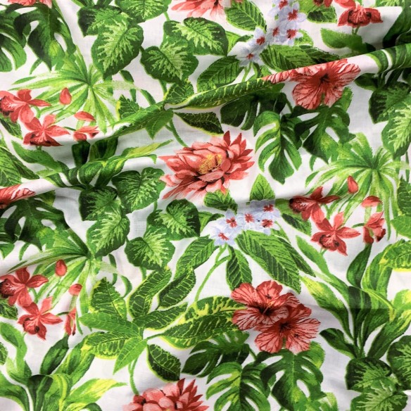 Cotton Fabric - Red lilies