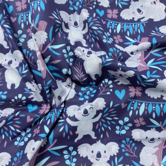 Cotton Fabric - Pastel Koalas Navy Blue