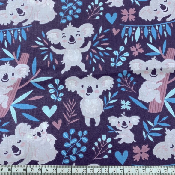 Cotton Fabric - Pastel Koalas Navy Blue