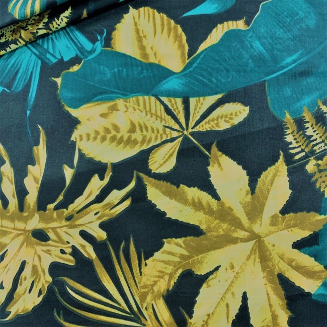 Cotton Fabric - Large gold-green leaves