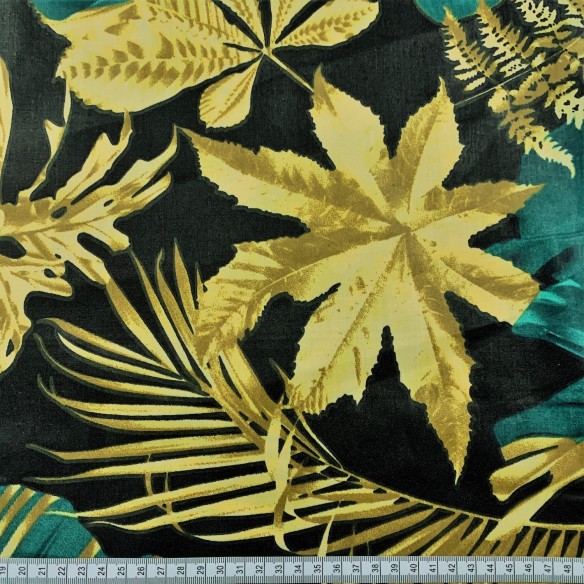 Cotton Fabric - Large gold-green leaves