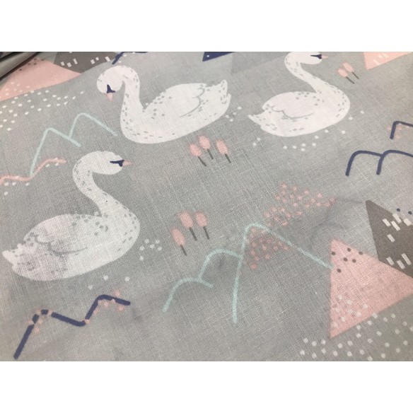 Cotton Fabric - Swans on Grey