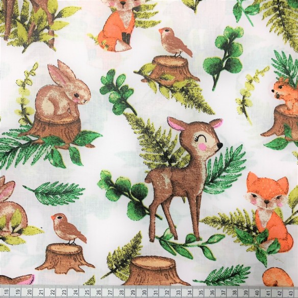 Cotton Fabric - Sparrow bunny and fox