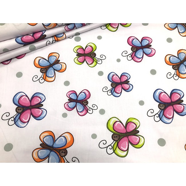 Cotton Fabric - Children Big Colorful Butterflies