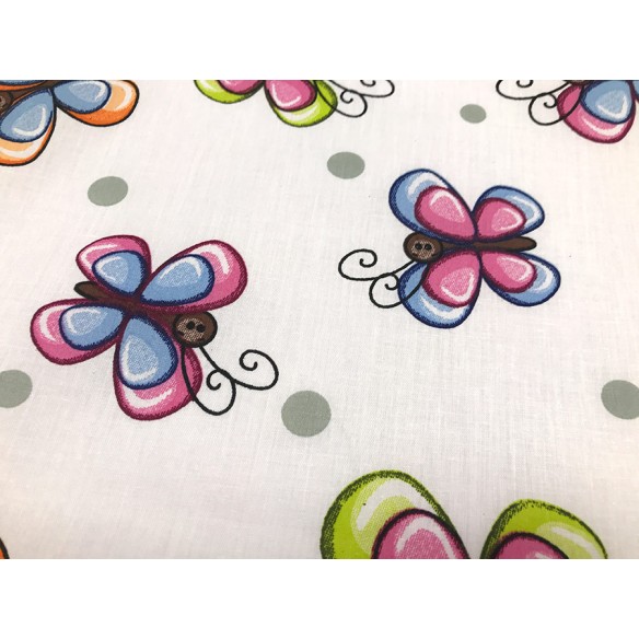 Cotton Fabric - Children Big Colorful Butterflies