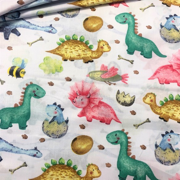 Cotton Fabric - Multicolor Dinosaurs