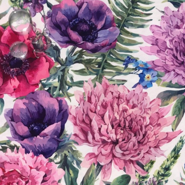Vodeodolná tkanina Oxford - pastelovo fialové kvety