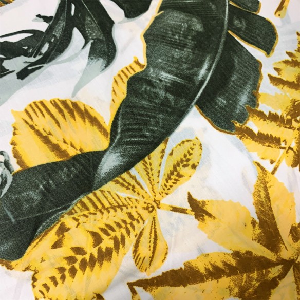 Cotton Fabric - Monstera gold and bottle green