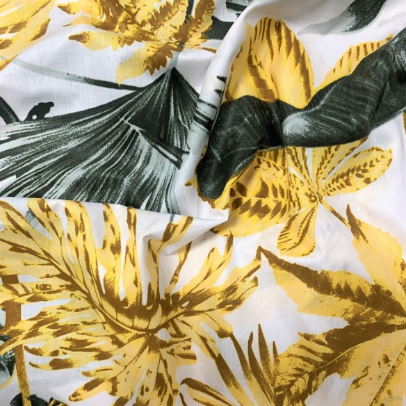 Cotton Fabric - Monstera gold and bottle green