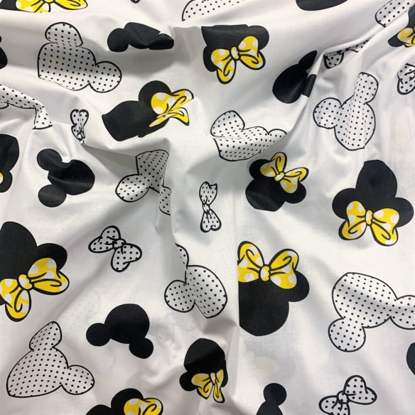 Bavlnená látka - žltý Mickey Mouse s bodkami