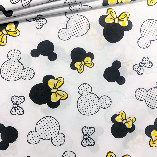 Bavlnená látka - žltý Mickey Mouse s bodkami