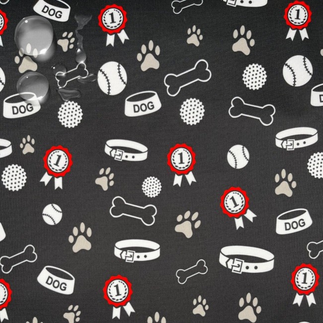 Water Resistant Fabric Oxford - Dog's paw, bowl and medal