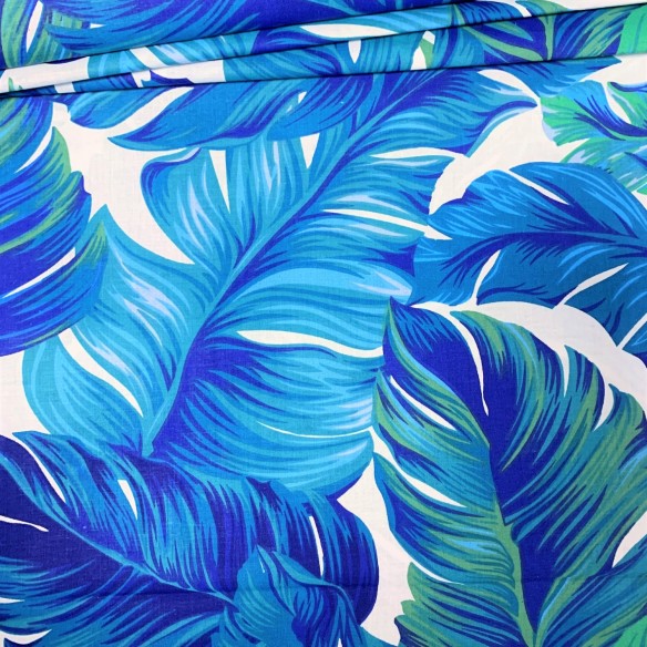 Cotton Fabric - Turquoise Monstera Leaves on White
