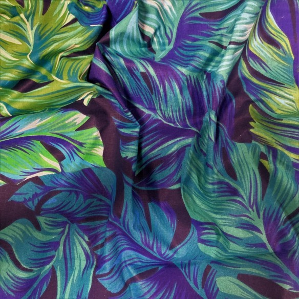 Cotton Fabric - Turquoise Monstera Leaves on Black
