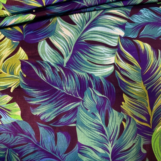 Cotton Fabric - Turquoise Monstera Leaves on Black