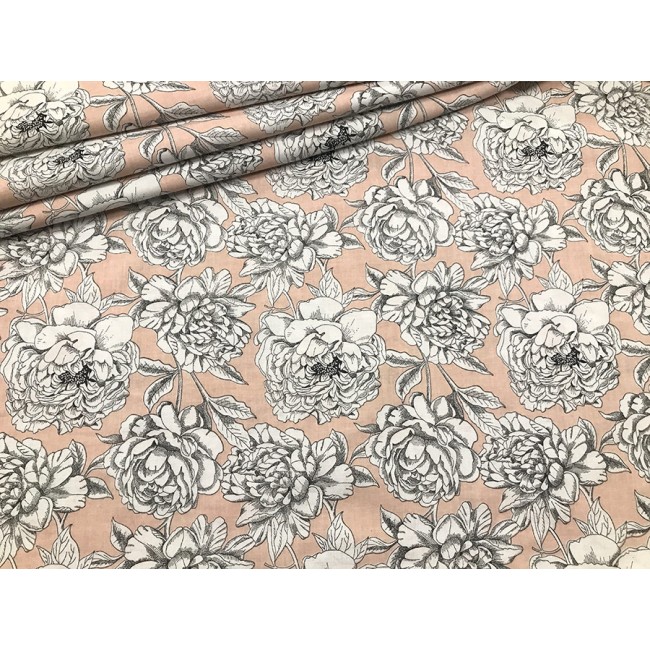 Cotton Fabric - Geranium Flowers on Pink