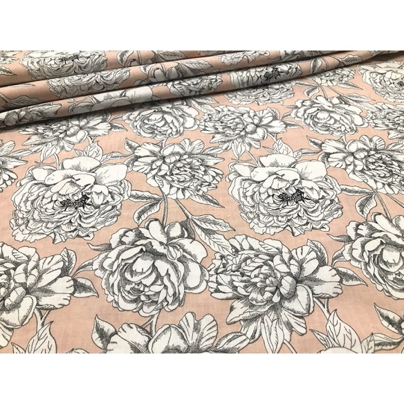Cotton Fabric - Geranium Flowers on Pink