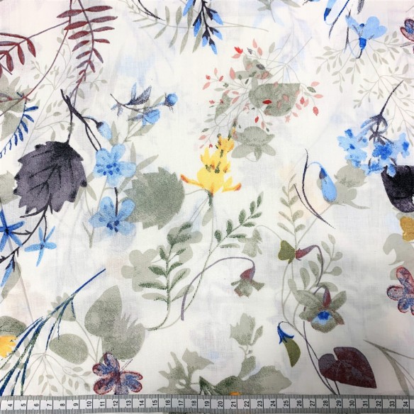 Cotton Fabric 220 cm - Gray, Yellow and Blue Meadow